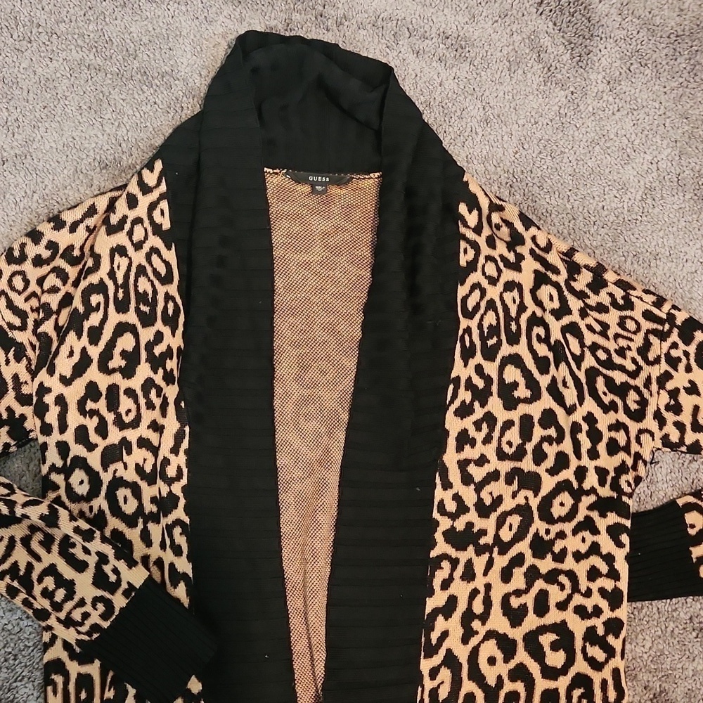 GUESS Leopard Print Open Front Cardigan - Picture 2 of 5